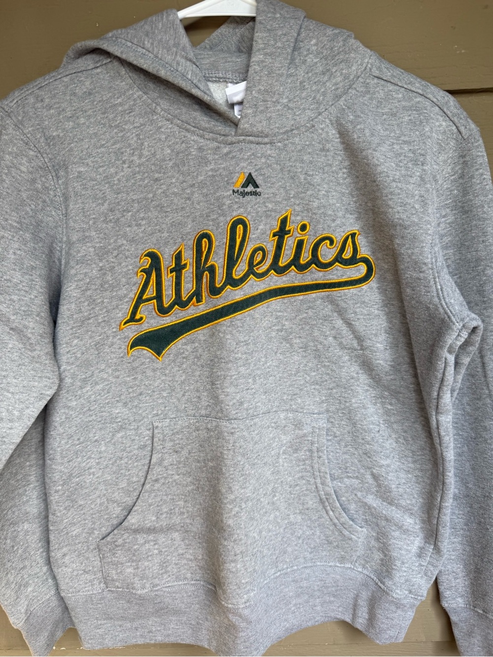 Majestic Gray Hoodie with Green and Yellow Athletics Script